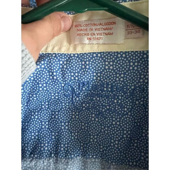 Platino men's blue and cream dotted long sleeve button down shirt M - Picture 5 of 5